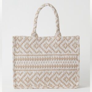 NWT H&M Dior Book Jacquard Weave Tote - Large Woven Structured Beach Bag